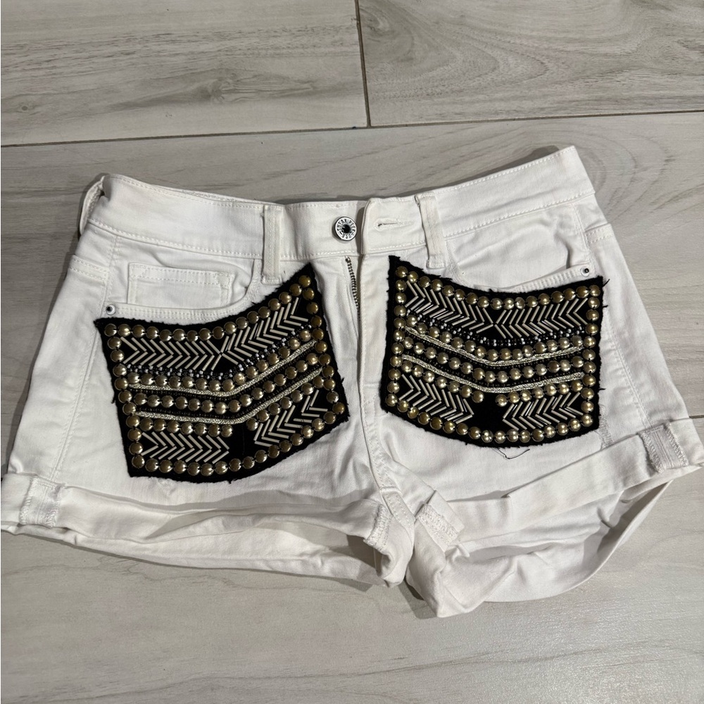 Embellished White Jean Shorts
